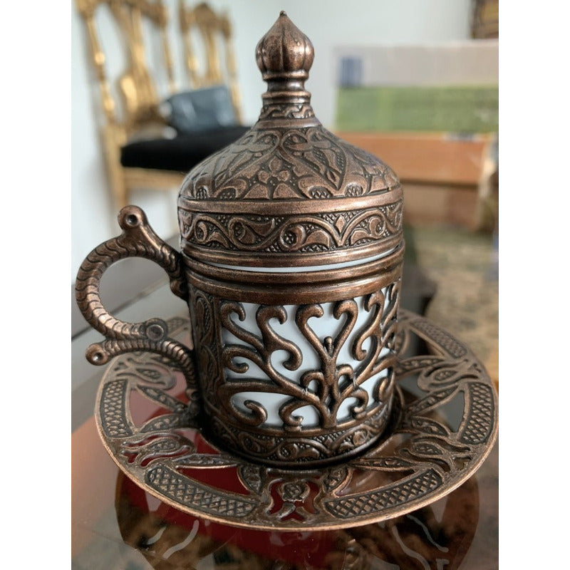 Cafetera Kit Cafe+ Pocillo + Taza Turca Arabe De Turquia Cobre