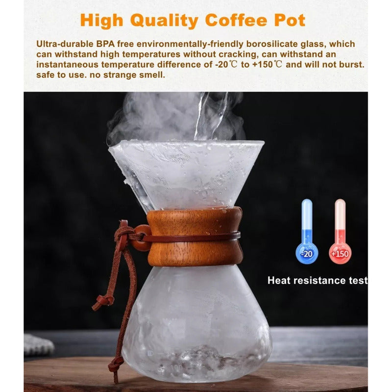 Cafetera Vidrio Pour Over Metodo De Goteo Artesanal 300ml Transparente