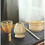 Kit Set Te Matcha Ceremonial Artesanal Ceramica Bambu Beige