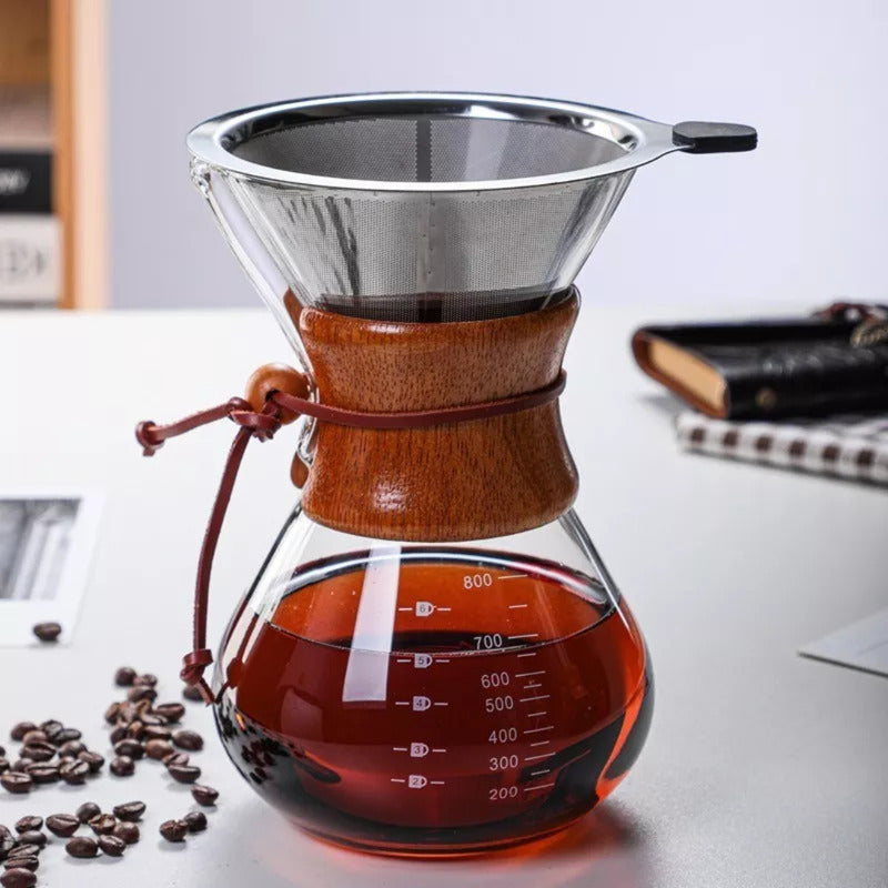 Cafetera Vidrio Pour Over Metodo De Goteo Artesanal 300ml Transparente