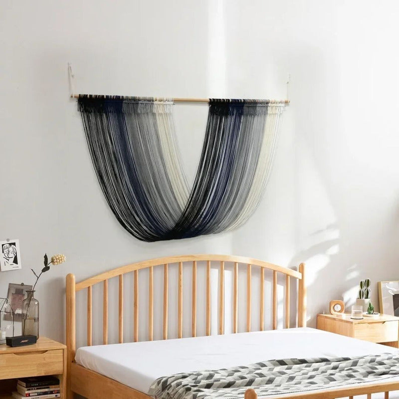 Tapiz Colgante Adorno Pared Macrame Tejido Tulum Decor Gris Liso