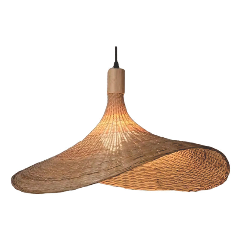 Lampara Colgante Bambu Ratan Elegante Boho 42 Cm Caqui