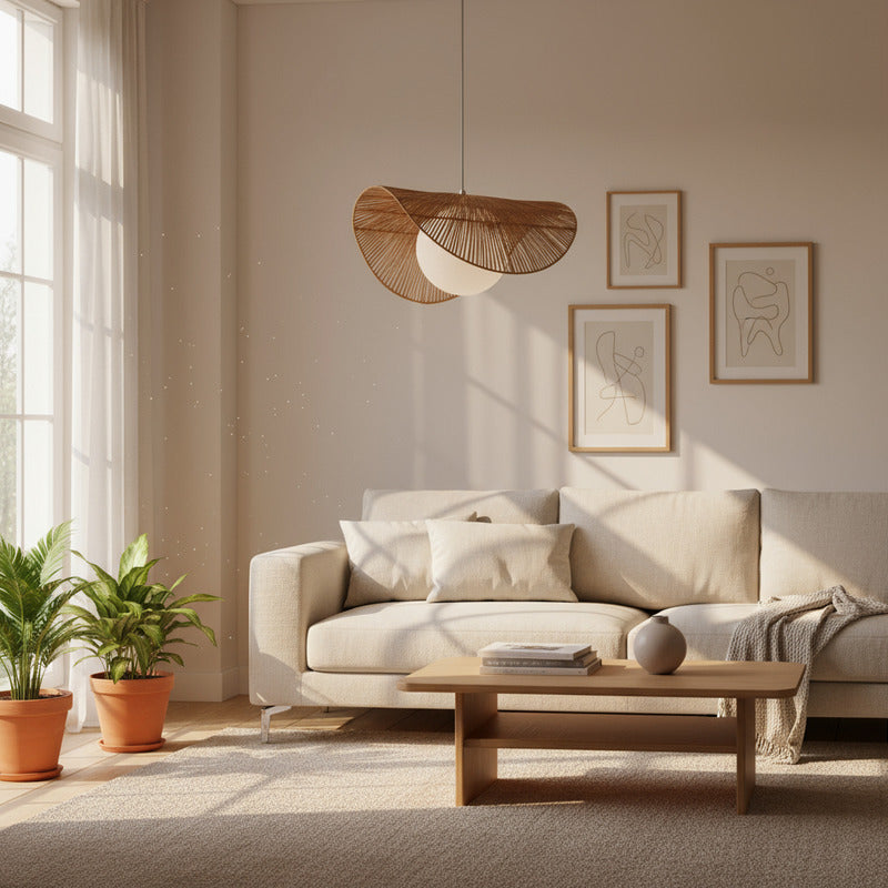 Lampara Colgante Araña Yute Artesanal  Boho Decoración Caqui