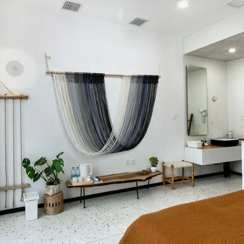 Tapiz Colgante Adorno Pared Macrame Tejido Tulum Decor Gris Liso