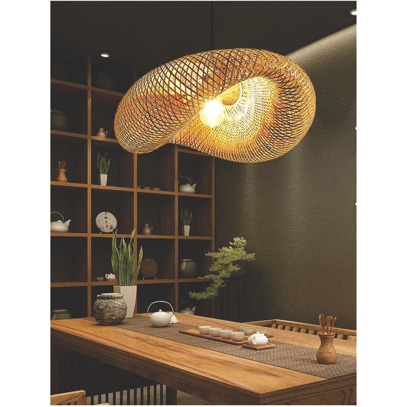 Lampara Colgante Tejida Bambú  Elegante Moda Decor 36cm Caqui