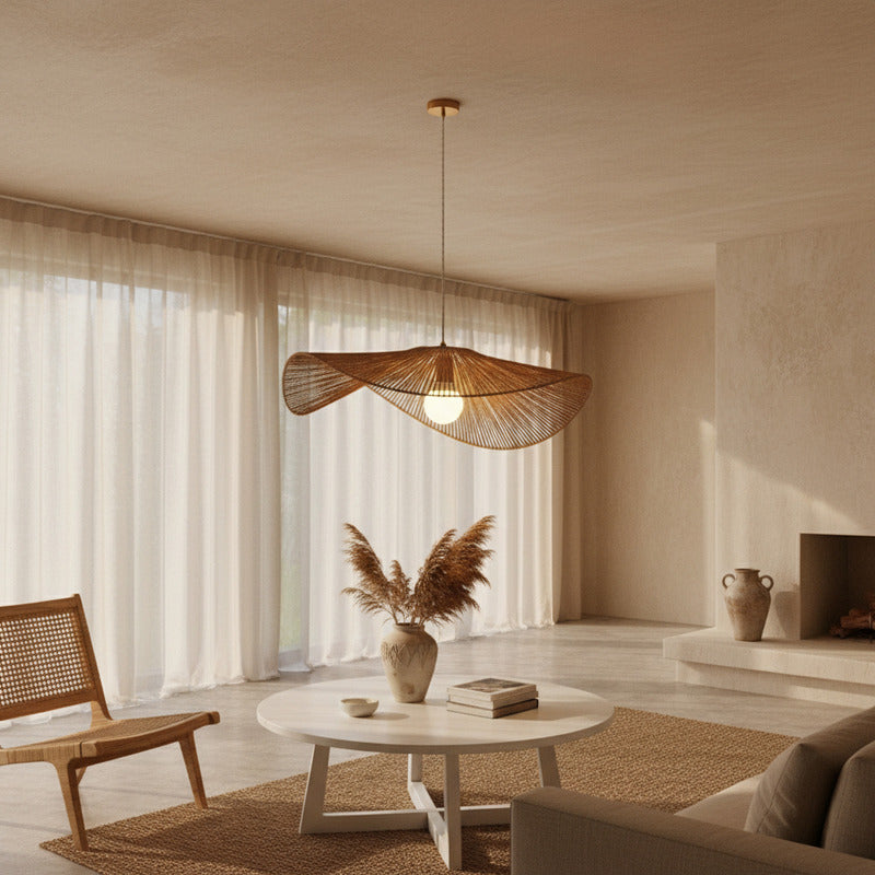 Lámpara Colgante Mimbre Bambú Boho Decor Tulum Elegante Caqui