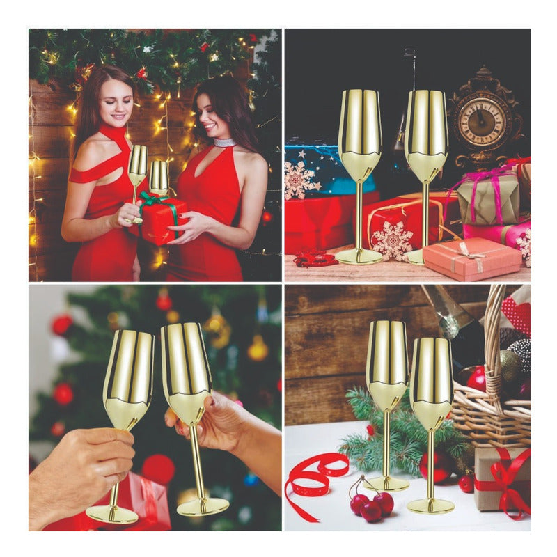 2 Copas Flauta Champan  Elegantes Acero  Irrompibles