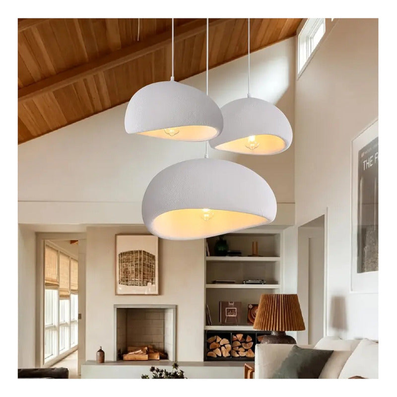 Lampara Nordica Diseño Wabi Sabi Decoración Pantalla 50cm Estructura Blanco