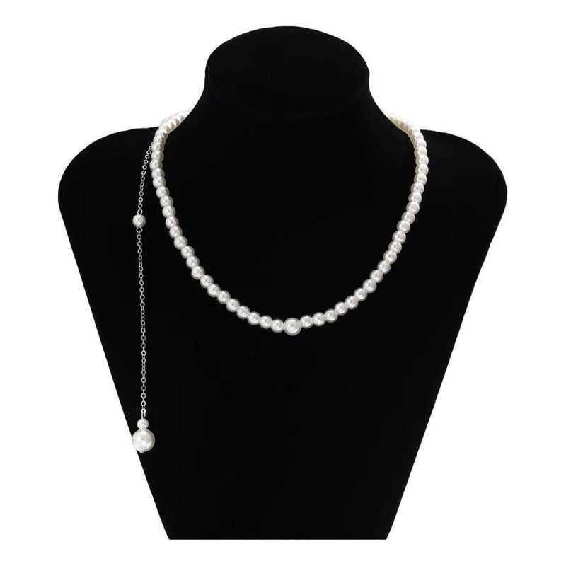 Collar Joyeria  Cadena Espalda Boda Fiesta Elegante Perlas Blanco