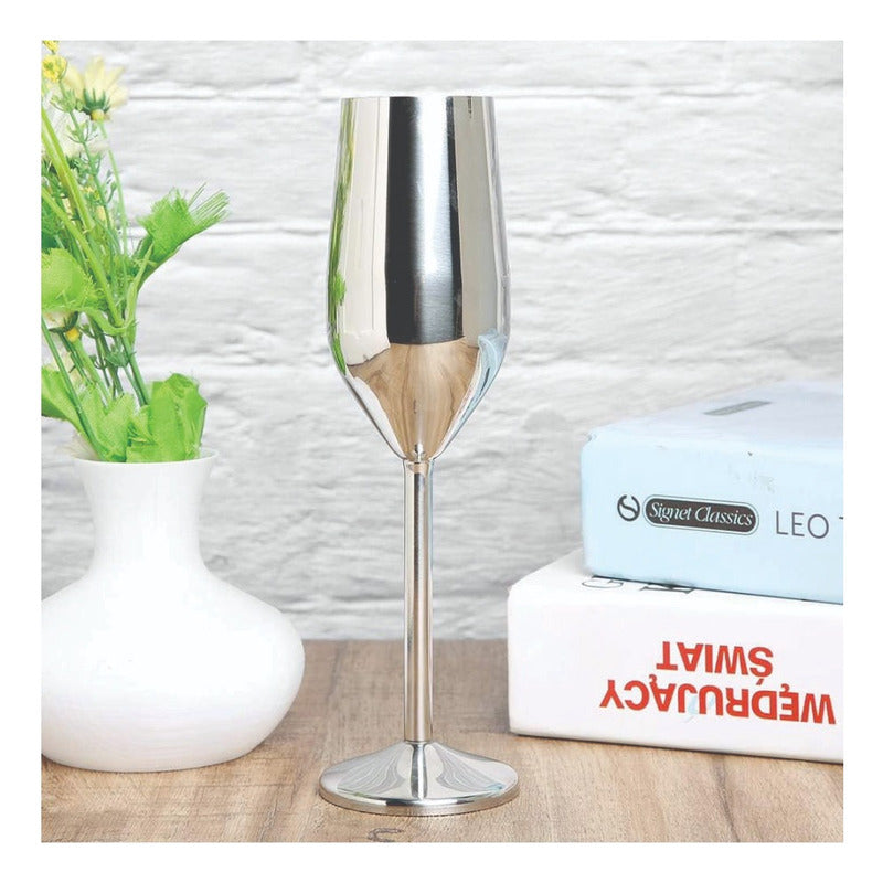 2 Copas Flauta Champan  Elegantes Acero  Irrompibles