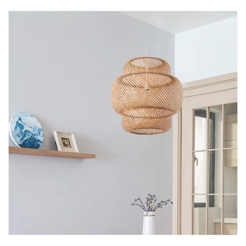 Lámpara Colgante Tulum Bambú Artesanal Moda Boho Decor Caqui