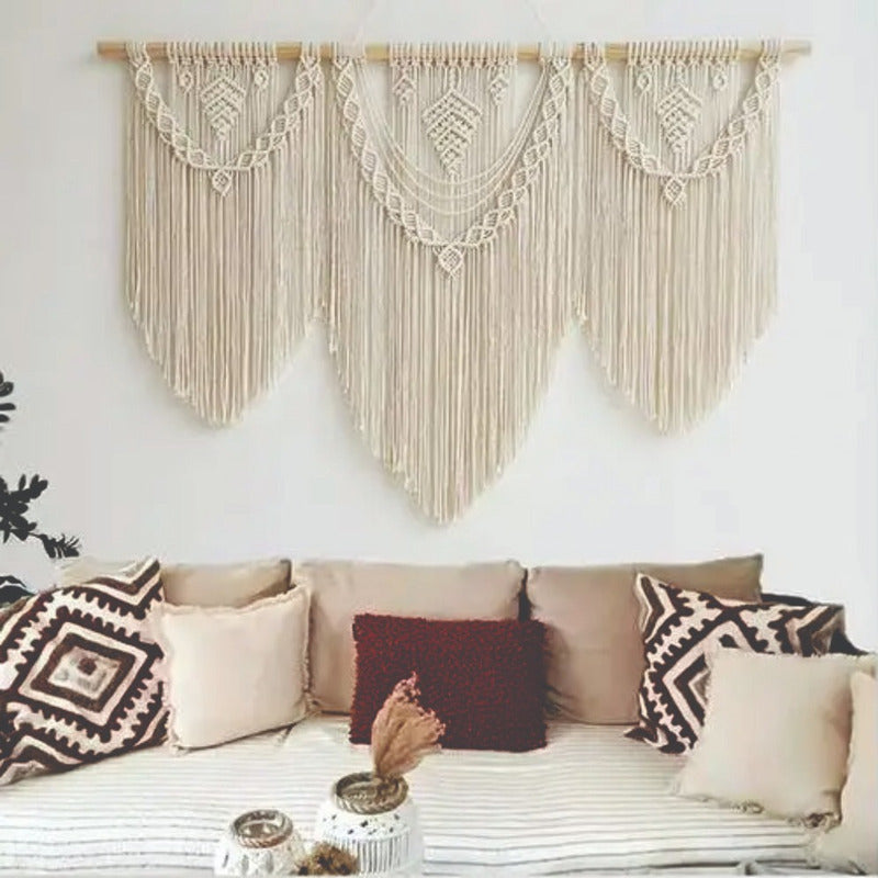 Tapiz Colgante Adorno Macrame Tejido Tulum Decoracion Blanco