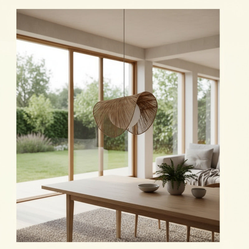 Lampara Colgante Araña Yute Artesanal  Boho Decoración Caqui