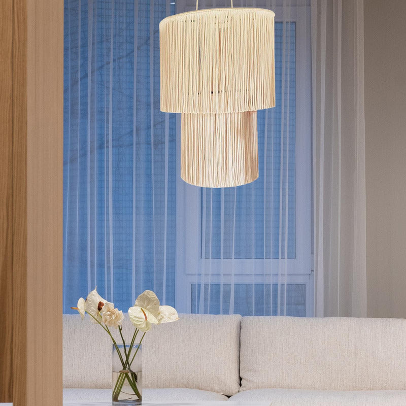 Lámpara Pantalla  Macramé Boho Techo Moda  Beige