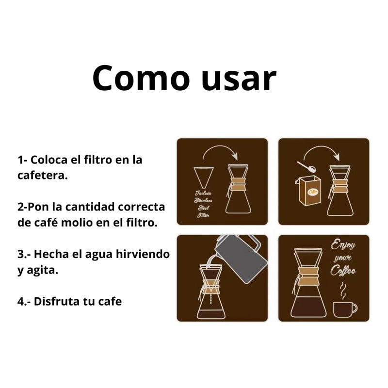 Cafetera Vidrio Pour Over Metodo De Goteo Artesanal 300ml Transparente