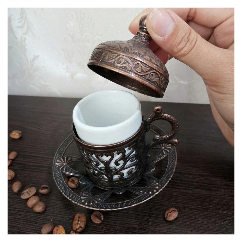 Cafetera Kit Cafe+ Pocillo + Taza Turca Arabe De Turquia Cobre