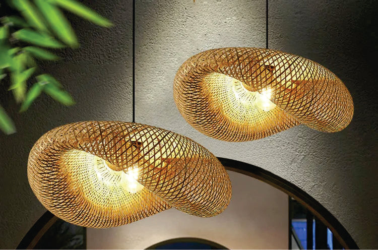 Lampara Colgante Tejida Bambú  Elegante Moda Decoracion 60 Cm