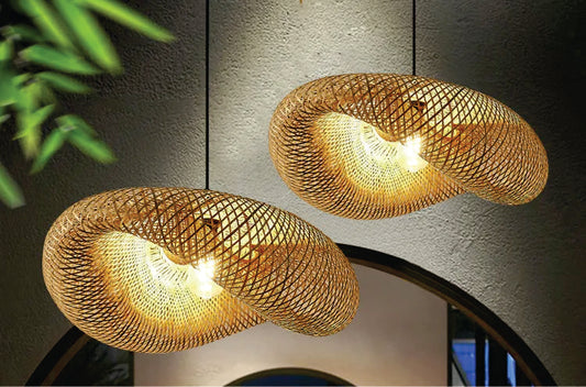 Lampara Colgante Tejida Bambú  Elegante Moda Decoracion 60 Cm