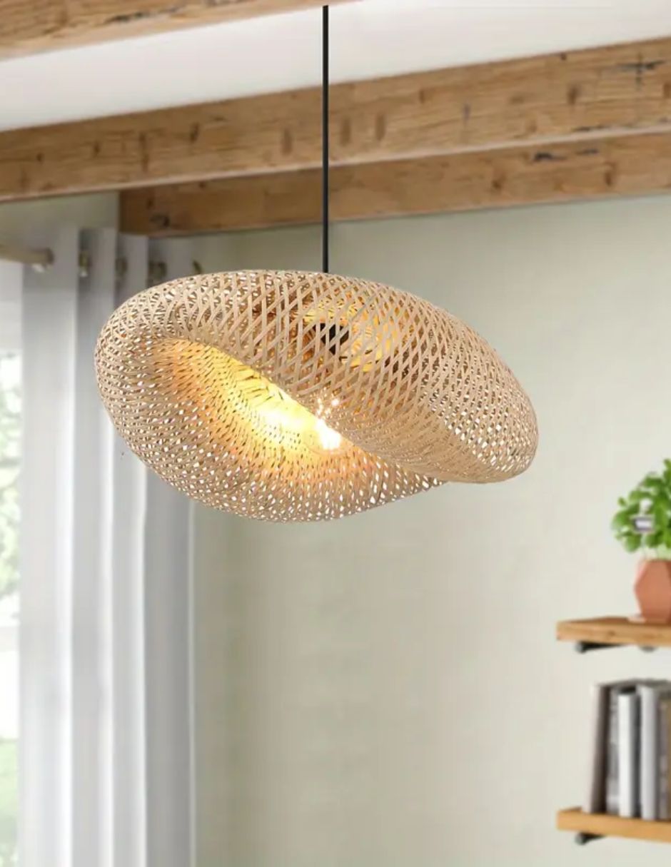 Lampara Colgante Tejida Bambú  Elegante Moda Decoracion 60 Cm