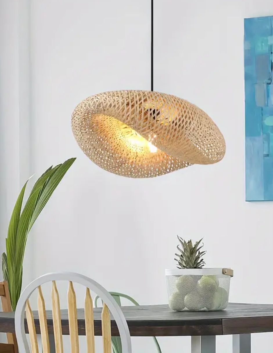 Lampara Colgante Tejida Bambú  Elegante Moda Decoracion 60 Cm