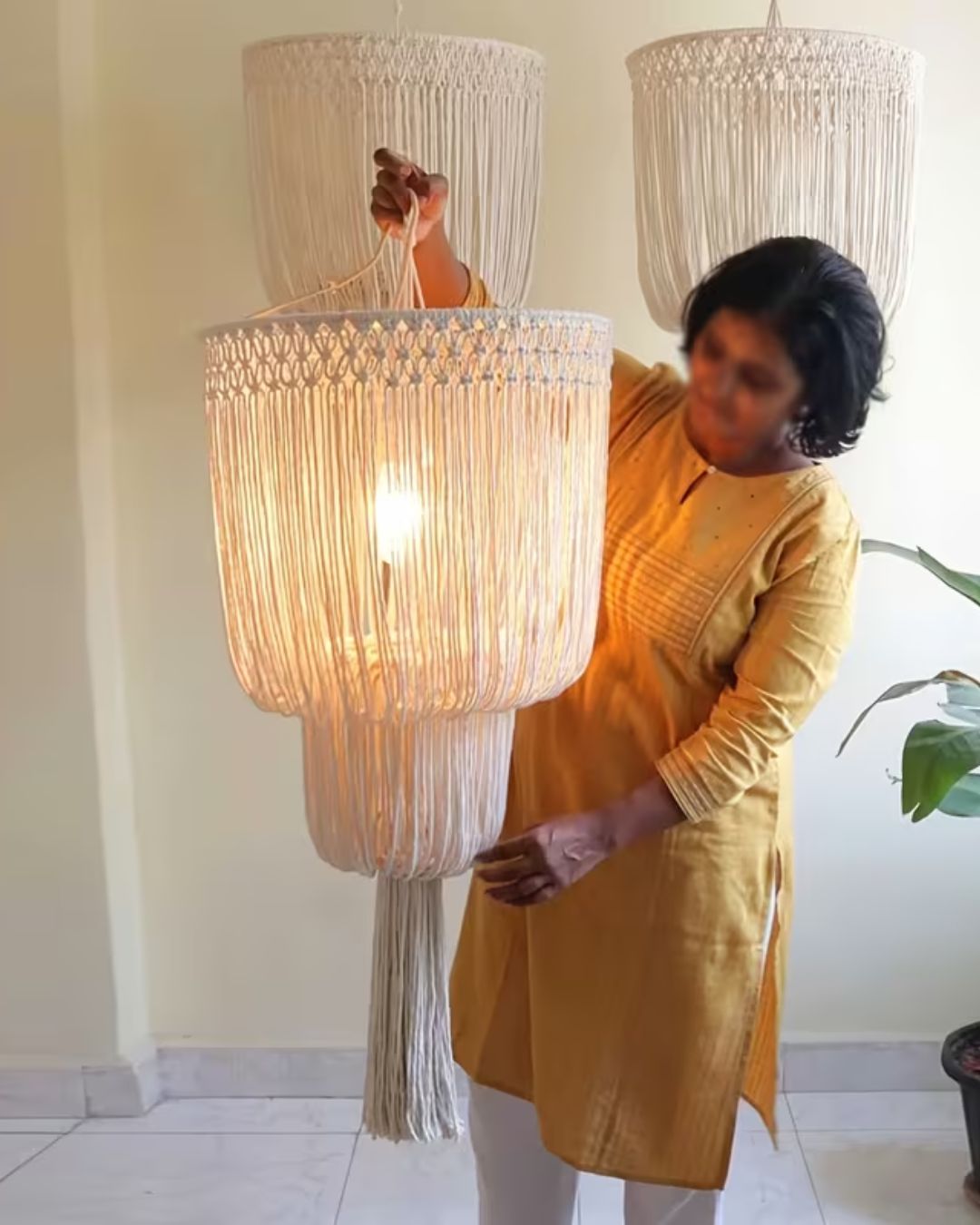 Lámpara Colgante Macramé  Bohemio Tulum Diseño Decor