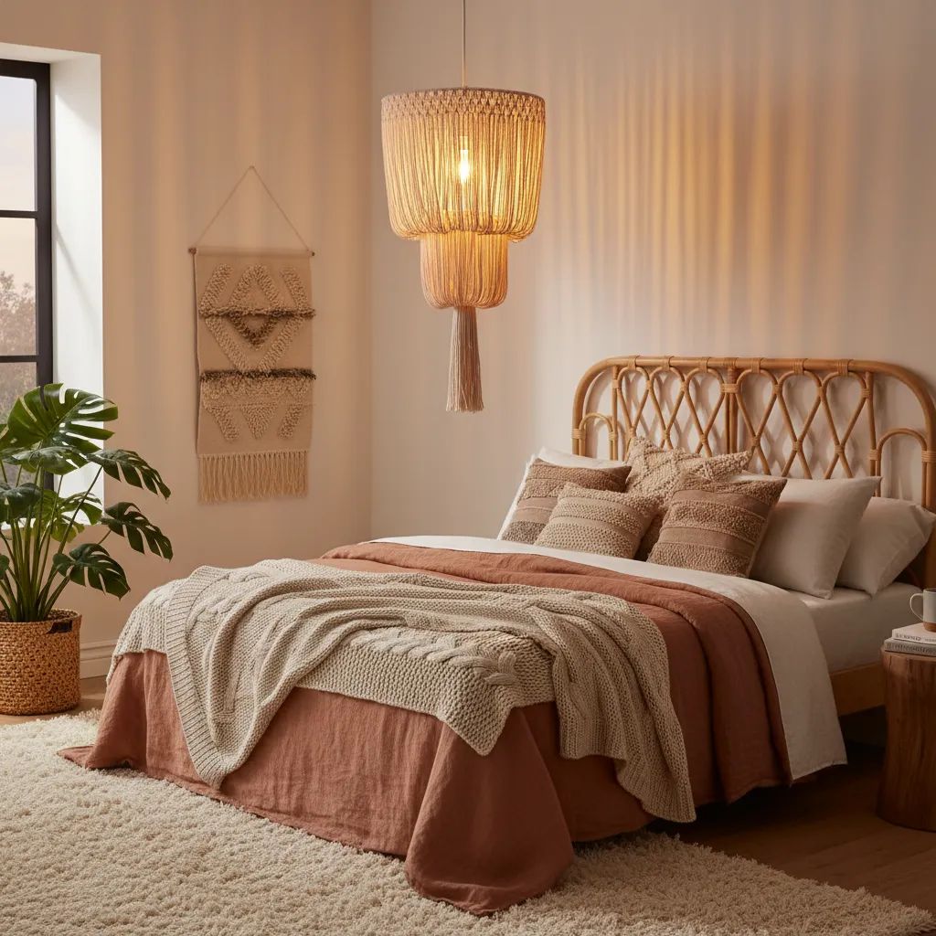Lámpara Colgante Macramé  Bohemio Tulum Diseño Decor