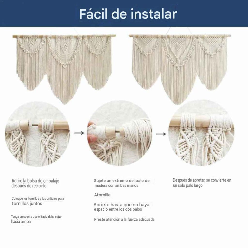 Tapiz Colgante Adorno Macrame Tejido Tulum Decoracion Blanco