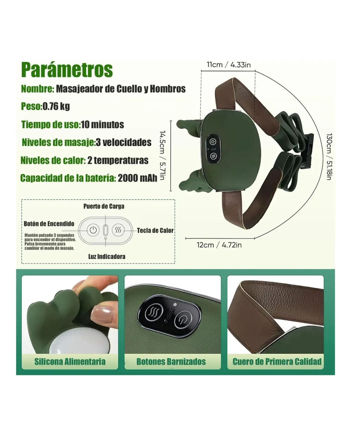 Masajeador Portátil Cuello Espalda Manos Infrarojo